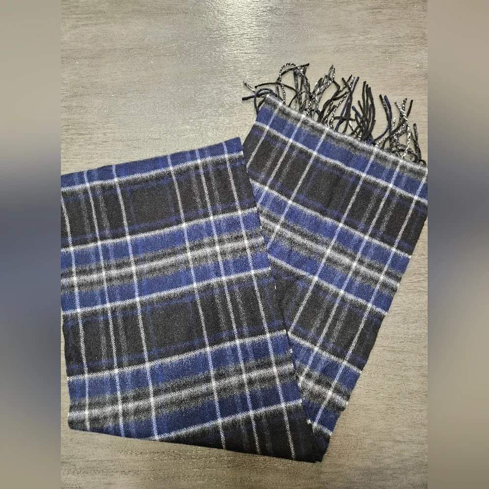 Cashmere club room luxury 100% cashmere mens blue black plaid winter scarf